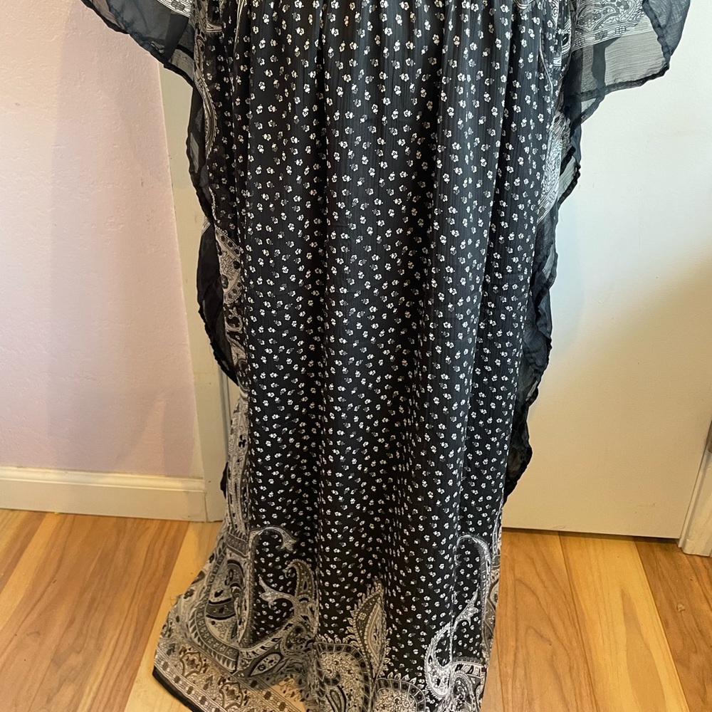 Speed Control New York Women’s Kimono Chiffon Dress Black and White Paisley - Picture 7 of 8